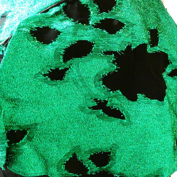 Black Green Dress Size 6 Vintage Midi 50s Shoulder Pads Metallic Sparkling Party - Picture 8 of 14